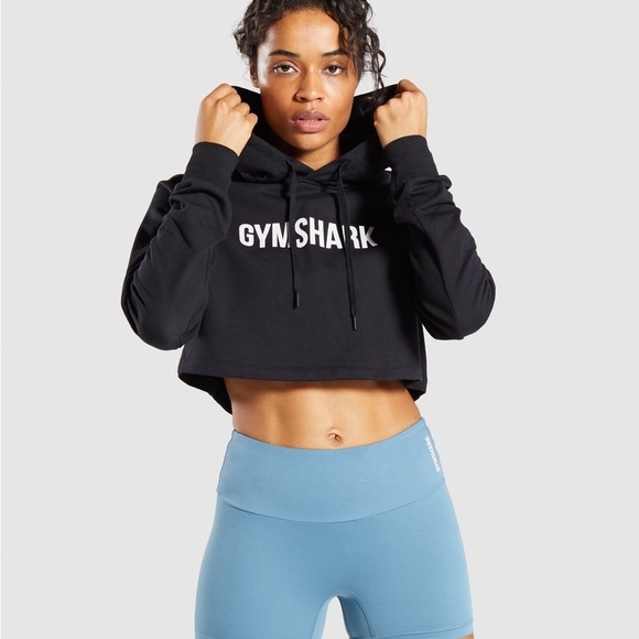 Gymshark Tops - Gymshark cropped hoodie black with white logo size small